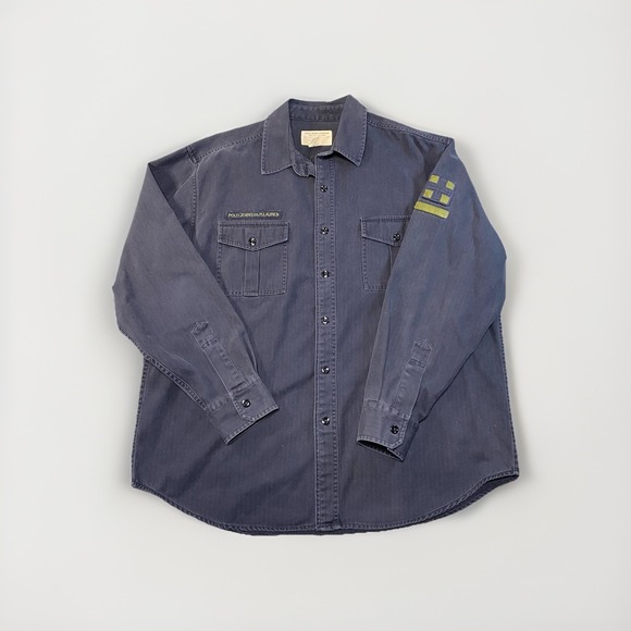 Vintage Polo Jeans Co Ralph Lauren Military Utility Shirt Blue Herringbone L